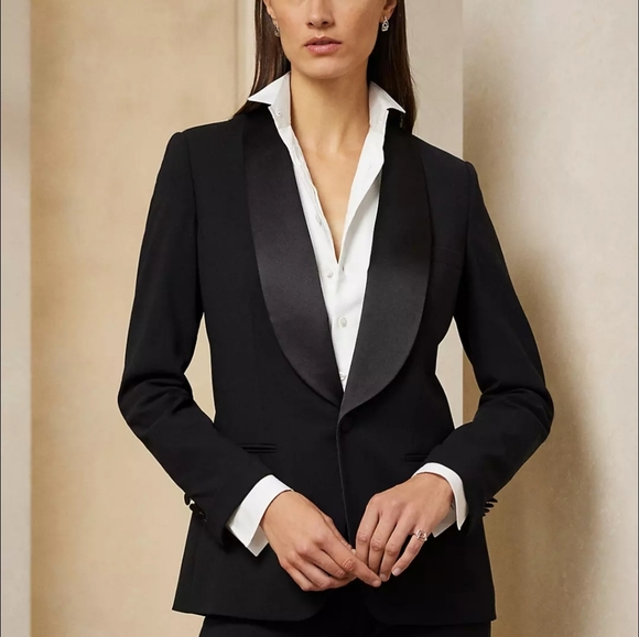 Ralph Lauren Jackets & Blazers - Lauren Ralph Lauren Womens Black Wool Satin Trim Preppy Tuxedo Blazer Jacket 6
